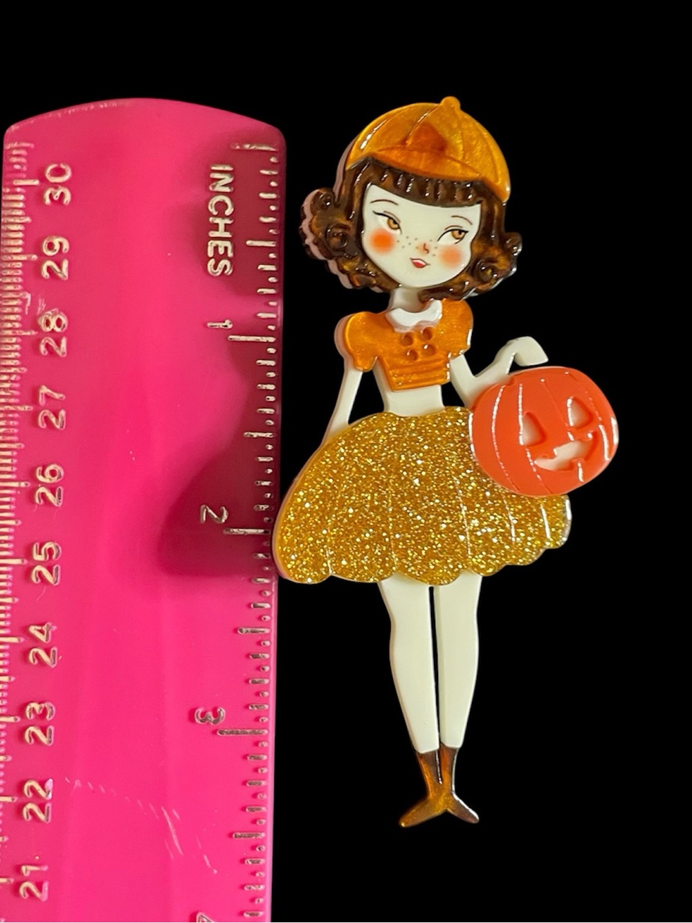 Halloween Pumpkin Costume Pin - Orange Glitter Dress - Picture 3 of 4